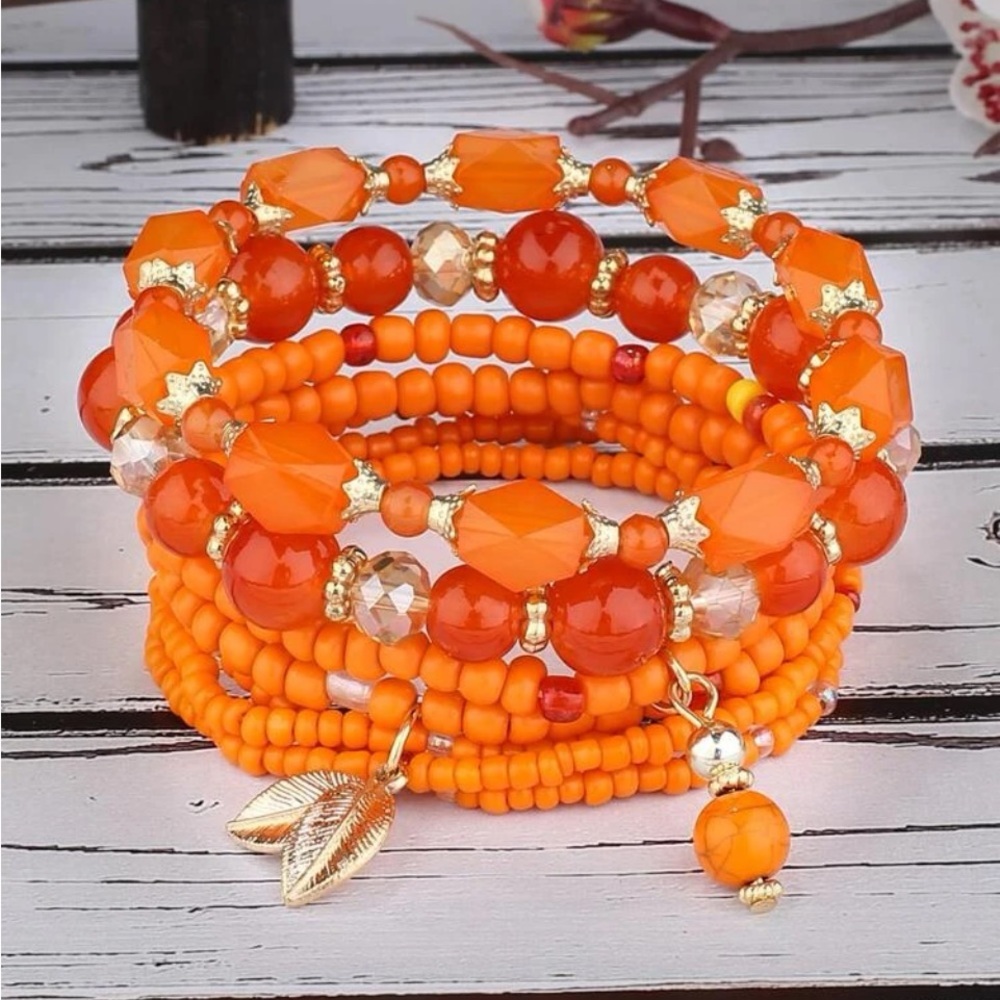 New bead  orange bracelet set
